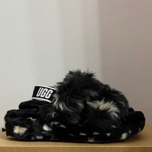 UGG Fluffy Black and White Slippers